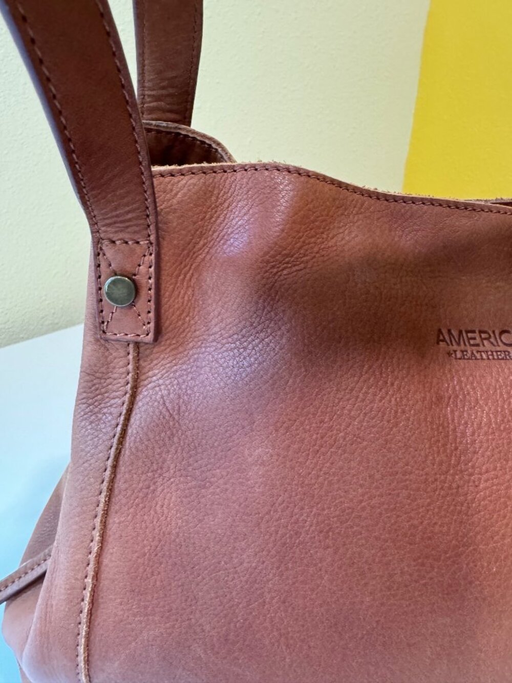 American Leather Co. Liberty Shopper Tote Bag Cognac Brown Genuine Leather - Picture 2 of 16
